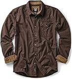 CQR Men's 100% All Cotton Button Down Flannel Shirts, Long Sleeve Brushed Warm Soft Casual Outdoor Plaid Shirt, Corduroy Dark Brown, Large