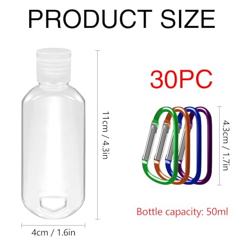 30 Portable Empty Plastic Bottles with Lids and Hooks 50 ml PVC Travel Size Refillable Containers for Hand Sanitizer Lotion Shampoo2