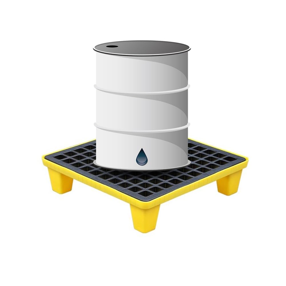 JKJZSALJ Modular Spill Containment Pallet, Heavy-Duty Anti-Leakage Platforms With Grating, 120X120Cm & 120X60Cm For Safe Liquid Storage & Spill Protection,Yellow,60 * 60 * 15cm