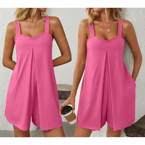 Mono corto de pierna ancha con escote corazon para mujer y diseño holgado sin mangas 7
