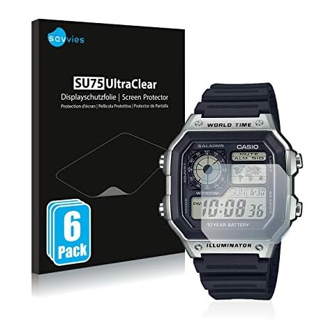 Savvies Screen Protector compatible with Casio AE-1200WH-1CVEF Protection Film Clear (6 Pack) Cover