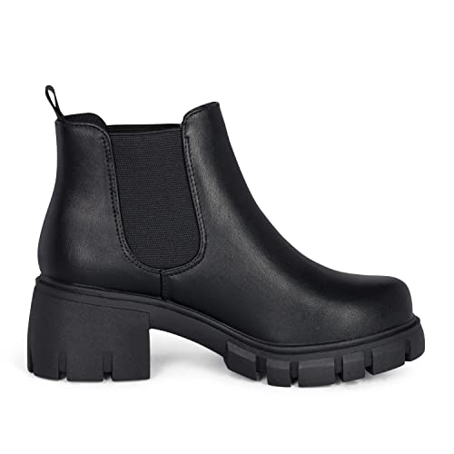 : Dance - Womens Platform Ankle Boots Elastic Chunky Block Heel Chelsea Booties Lug Sole Combat Shoes4