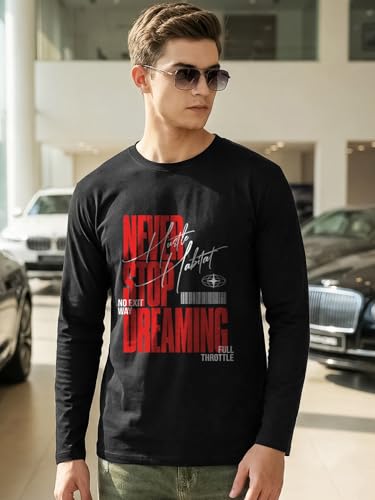 Image of Bewakoof Men's 100% Cotton Graphic Print Regular Fit Full Sleeve Round Neck T-Shirt | Tshirt for Men Cotton| Casual Wear | Street Wear