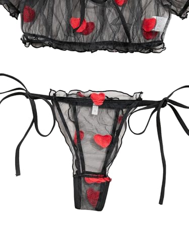Image of Lilosy Sexy Stretch Ruffle Tie Sheer Mesh Lingerie Set Outfits