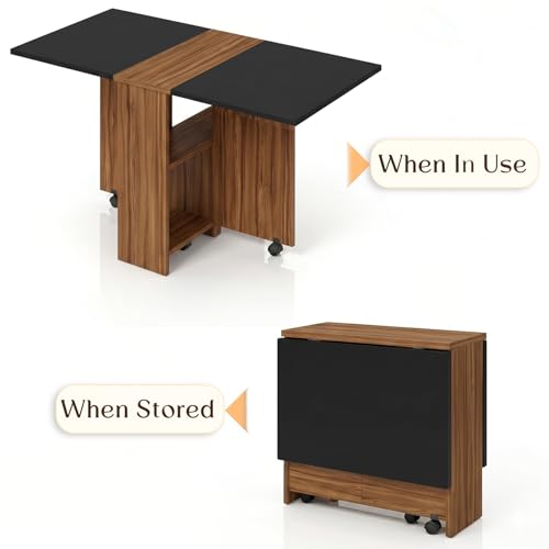 Image of Klaxon Foldable Dining Table [6] Seater with Metal Legs, Space-Saving Convertible Table, Engineered Wood, Home Dining Room (AW & Black, Kryo) (AW & Black)
