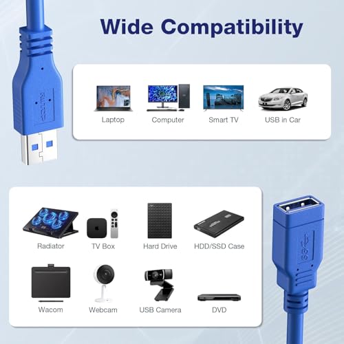 Image of RODMED USB Extension Cable 50 CM, USB 2.0 Type A Male to Female Extender Cord Adapter, Compatible with Printer, Keyboard, Mouse, Flash Drive, Hard Drive, Controller (Blue)