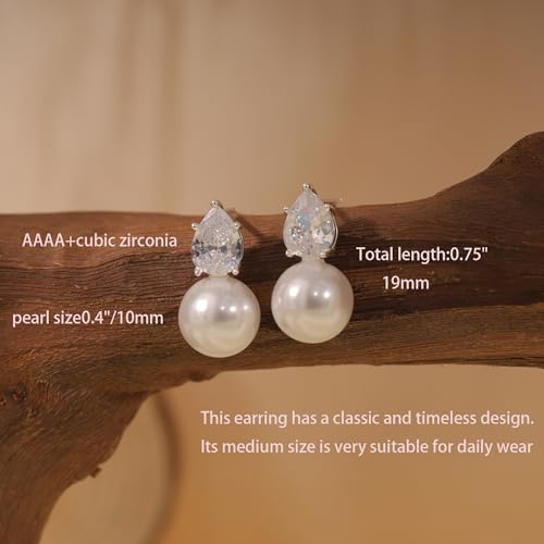 Pearl Earrings for Women, 14k Gold Plated CZ Formal Pearl Stud Earring Hypoallergenic Gold Earrings for Women Trendy Dainty Bridal Pearls Drop Earrings Fashion Wedding Jewelry4