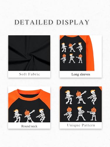Halloween Shirts for Toddler Boys Cute Dancing Skeleton Graphic Striped Long Sleeve Shirt for 2-8 Years4