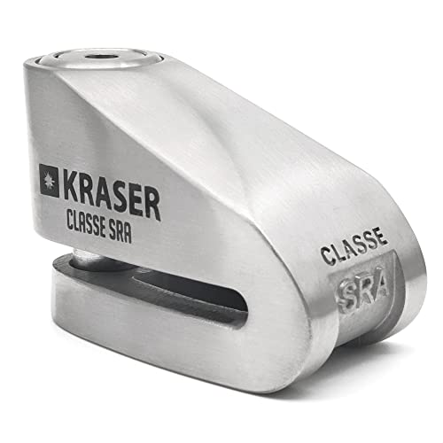 KRASER KR114S Candado Moto Disco Homologado SRA, Doble Bloqueo ø14mm +Ligero, Cerradura Acero Inoxidable Alta Seguridad, Cable Recordatorio, Antirrobo Motocicleta Pinza Scooter, Bicicleta Eléctrica