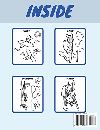 Airplane Coloring Book: Airplanes Coloring Book For Kids, Three Levels Of Difficulty, With 50 Coloring Pages Of Planes image 4