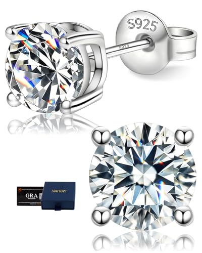 NAITIAY Moissanite Stud Earrings for Men Hypoallergenic 925 Sterling Silver D Color VVS1 Clarity Lab Created Moissanite GRA Certified Suitable for Women Valentines Day Mothers Day of All Ages to Wear