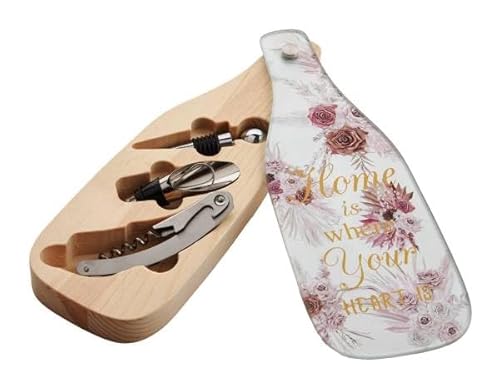 Digiglio Bomboniere Bomboniera Matrimonio Set 3 Pezzi Vino Apribottiglie Tappo con Scatola Bottiglia Decoro Rose
