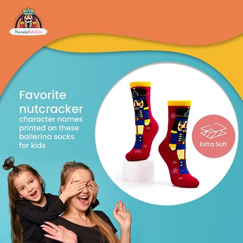 Image of Nutcracker Ballet Gifts, Novelty Crew Socks for Women, Fun Cute Funky, Warm Cozy Comfy Winter Patterned Socks, Heavyweight, Red Nutcracker, Size 5-10