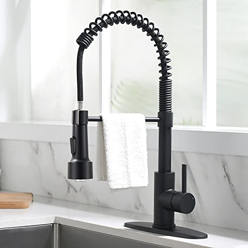 Black Kitchen Faucet With Pull Down Sprayer For Sink Single Hole Deck Mount Spring Faucets With Led Light Stainless Steelllaves Para Fregaderos De Cocina #TOP2