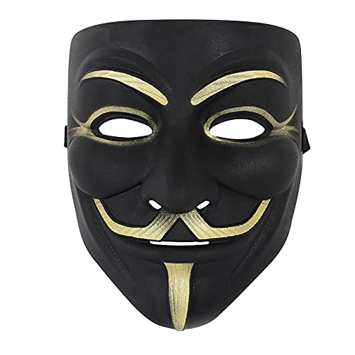 DeHasion 5 Packs V Mask Halloween Mask Costume Cosplay Anonymous Masks Hacker mask/1*Gold/1*White/1*Silver/2*Black(5-Pack)