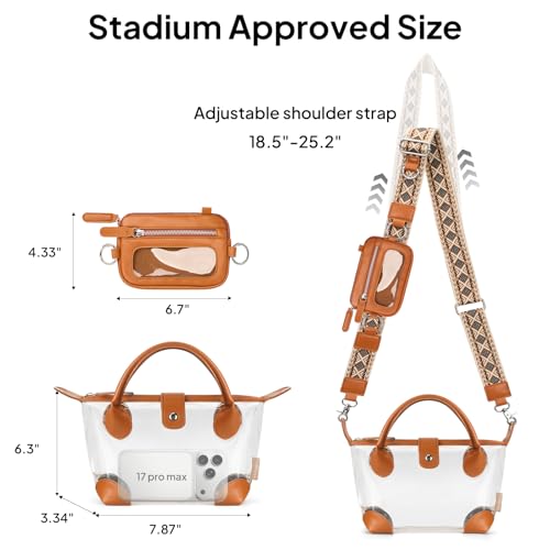 TOPEAST Clear Bag for Stadium Events, Stadium Approved Clear Purse Crossbody Handbags with Quick-Access Pouch and Adjustable Boho Strap for Women Concerts Sports, Brown - image 4