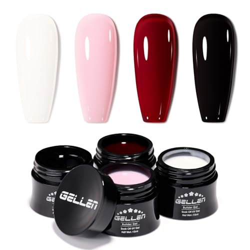 GELLEN Builder Gel for Nails - 4 Colors Red Black Pink MilkyJelly White Nail Extension 10 In 1 Hard Gel Sculpting Apex Building Salon at Home for Beginner & Professional, UV & LED Lamp Cured