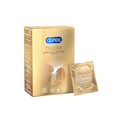 Durex - Préservatifs Nude - 16 Préservatifs Extra Fins - Sensation Peau Contre Peau