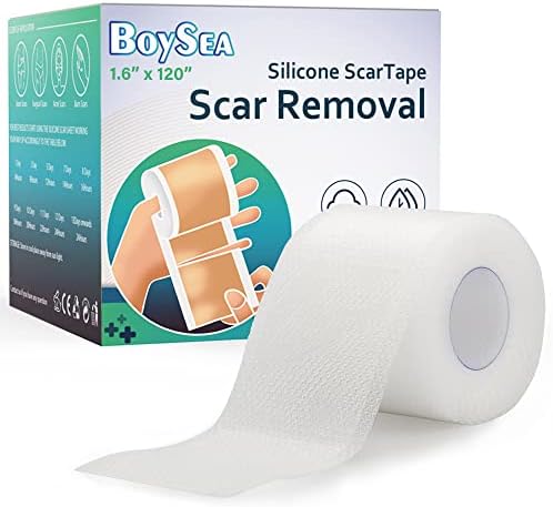 Silicone Scar Sheets (1.6" x 120" Roll-3M) Transparent Scar Tape - Elastic Bandage Wrap, Scars Removal Treatment - Reusable Silicone Scar Tape Strips for Keloid, C-Section, Surgery, Burn, Acne et