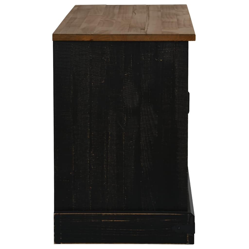 Mobile Porta TV HALDEN Nero con Anta Scorrevole in Legno Massello di Pino e Metallo 110x40x60 cm con Due Cassetti e Ripiani per Soggiorno, Camera, Consolle, Supporto TV, Scaffale, Credenza