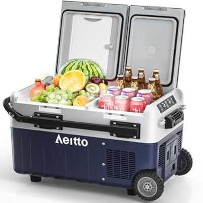 Aeitto 12 Volt Car Refrigerator, 32QT(30L) Dual Zone Portable Car Fridge Freezer -4?-68? Electric Cooler Dual Temp Control Cooling Freezing 12/24V DC & 100-240V AC for Travel, Camping, RV, Road, Home