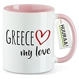 UN Greece my love Un cadeau qui fait plaisir : que ce soit comme tasse préférée, tasse à café ou tasse à thé, cette tasse rose est un cadeau idéal pour la fête des mères.
