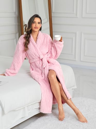 Image of Women Long Plush Fleece Bath Robe