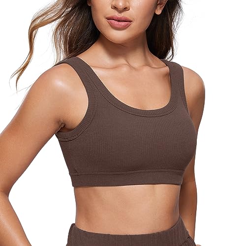 Image of CRZ YOGA Ribbed U Neck Sports Bras | Medium Support, Removable Pads, Casual, Wide Straps, for Women