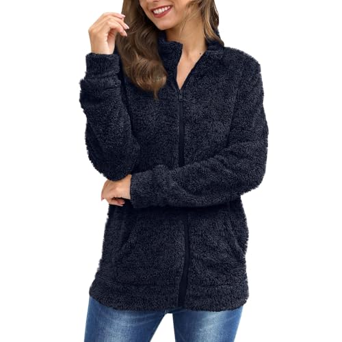 Womens Fuzzy Fleece Jacket 2025 Fall Winter Casual Long Sleeve Full Zip Sherpa Soft Warm Sweatshirt Coats Outwear