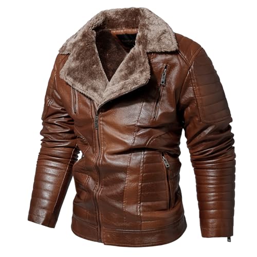 Men's Cool Bomber Pilot Leather Jacket Mens Winter Motorcycle Varsity Fleece Jackets