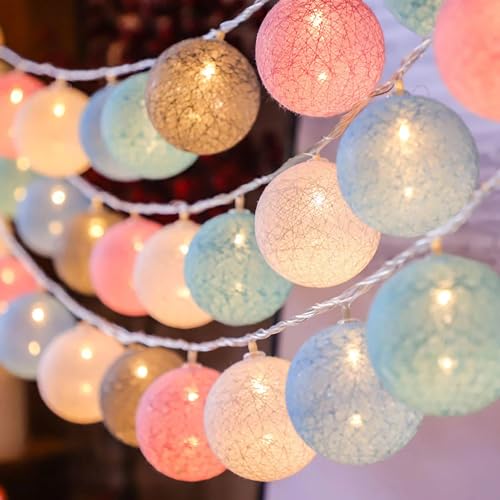 Image of Party Propz Multicolour Cotton Ball Lights for Decoration -4 Meter, 10 LED Lights for Home Decoration, String Lights for Home Decorations, Decorative Lights, Decoration Lights for Ganpati Festival
