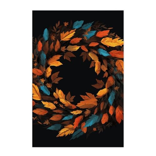 Poster mural vintage Thanksgiving couronne automnale pour décoration de salon chaleureux