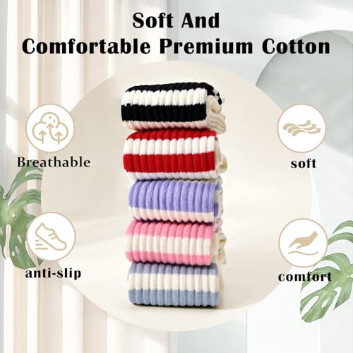 Retro Striped Crew Socks for Women Casual Soft Cozy Breathable Slouchy Athletic Calf Tube Socks3