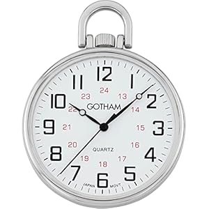 Gotham Men’s Silver-Tone Ultra Thin Railroad Open Face Quartz Pocket Watch # GWC15026S