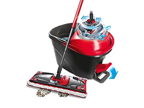 Vileda ULTRAMAX Turbo Kit Lavage Sol Complet, Balai, Housse en Microfibre, Seau avec essoreuse à pédale, Longueur Manche télescopique 75-130cm, Emballage Eco, 49,00 x 30,60 x 29,80 cm