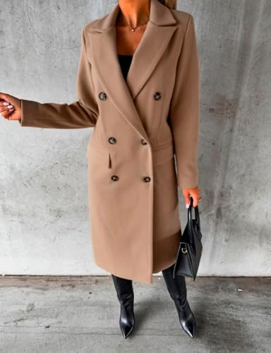 Image of IDEALSANXUN Womens Long Wool Coat Double Breasted Trench Coat Fall Winter Clothes
