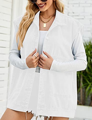 Image of PAODIKUAI Women's Oversized Denim Vest - Sleeveless Distressed Jean Vest with Pockets for Casual Layering
