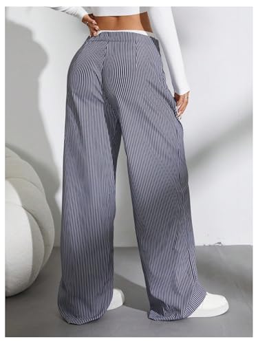 SweatyRocks Women's Striped Print Wide Leg Pants Low Waist Tie Front Loose Long Trousers2