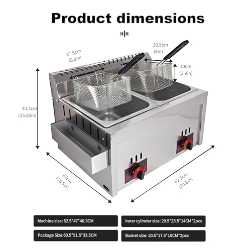 LYDZUSDP Commercial Gas Fryer,Stainless Steel LPG Countertop Fryer for,Adjustable Firepower,Large Capacity for Fish,French Fries,and Turkey