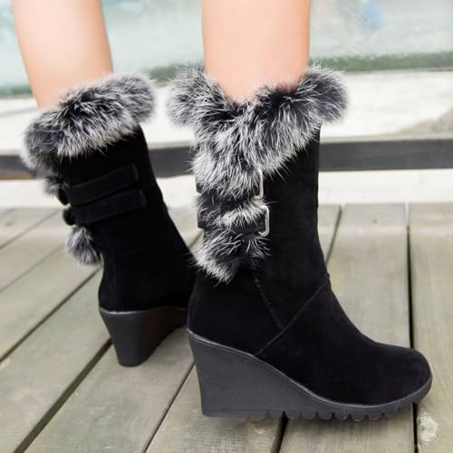 GUNIYIFS Womens Winter Snow Boots Wedge Fur Lined Warm Boots Mid-Calf boots Boots Comfortable Slip On Suede Outdoor Shoes4