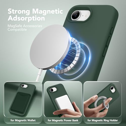 Image of Magnetic for iPhone 17e /iPhone 16e Case, Compatible with MagSafe, [Soft Anti-Scratch Microfiber Lining] Slim Silicone Shockproof Protective Phone Case for iPhone 17e /16e 6.1 inch, Alpine Green