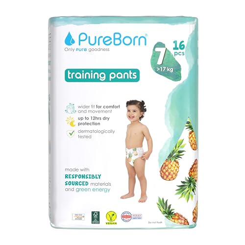 PureBorn 16 Windelhöschen Größe 7 (17+ kg), Ultra-Saugfähig, Hypoallergen, Weich & Sanft für Babys, Dermatologisch Getestet, Auslaufsicher, Umweltfreundlich aus Bambus