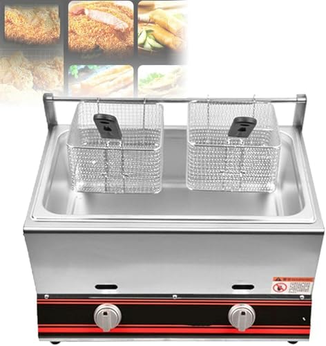 AFLEPCBRQ Edelstahl-Fritteuse, 6L/12L Gasfritteuse, professionelle Gas-Arbeitsplatten-Küchenfritteuse, für Restaurant-Zuhause für gebratenes Huhn und Pommes, großer Einzelzylinder