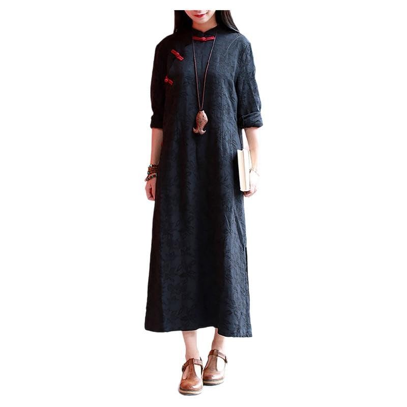 Robe qipao vintage en coton noir : l'élégance intemporelle d'un cheongsam chargé d'histoire