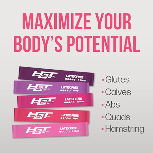 HGT Resistance Bands Set - Latex-Free Booty Bands for Women & Men - Supports Stretching, Yoga, PT, Glutes & Legs Training - Exercise Equipment for Home/Gym Workouts
