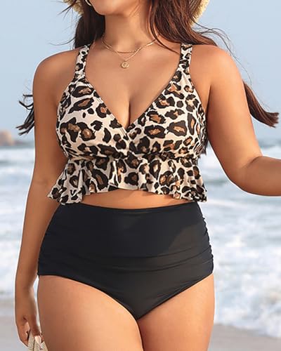 Yonique Women Plus Size Two Piece Swimsuits High Waisted Bikini Set Tummy Control Bathing Suits Ruffle Swimwear2