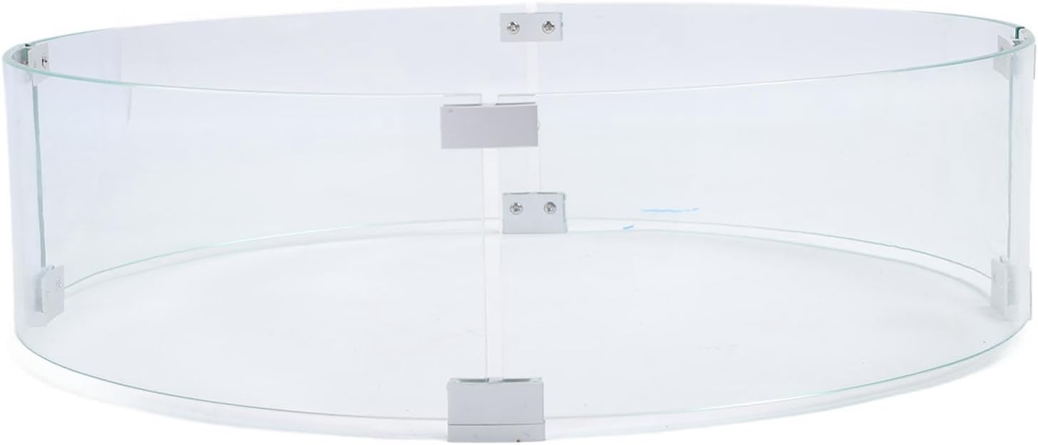 Fire Pit Wind Guard Tempered Glass Round Clear Flame Windscreen for Outdoor Fire Pit 650mm Diameter 6mm Thickness 4 Panels Aluminum Alloy Brackets