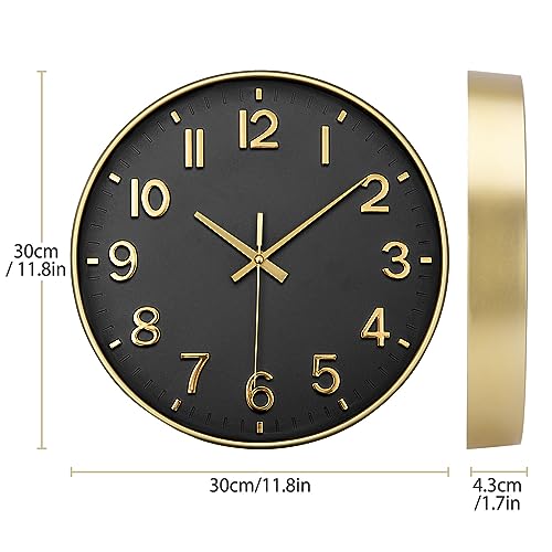 VIVILINEN Wall Clocks for Living Room 30 cm Silent Wall Clocks Non Ticking Kitchen Clock Modern Design 3D Numbers Battery Operated for Office, Bedroom - Cosy Home Interiors VIVILINEN Wall Clocks for Living Room 30 cm Silent Wall Clocks Non Ticking Kitchen Clock Modern Design 3D Numbers Battery Operated for Office, Bedroom - Image 2