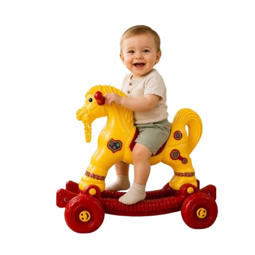 Image of AGHOR II Baby Horse Rocker Ride-On Toy for Kids c, Yellow & Red