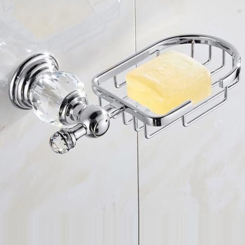 Crystal Silver Bathroom Accessories Set Chrome Polished Brass Bath Hardware Set Wall Mounted Bathroom Products,Hair Dryer Rack (Soap Basket) image 2